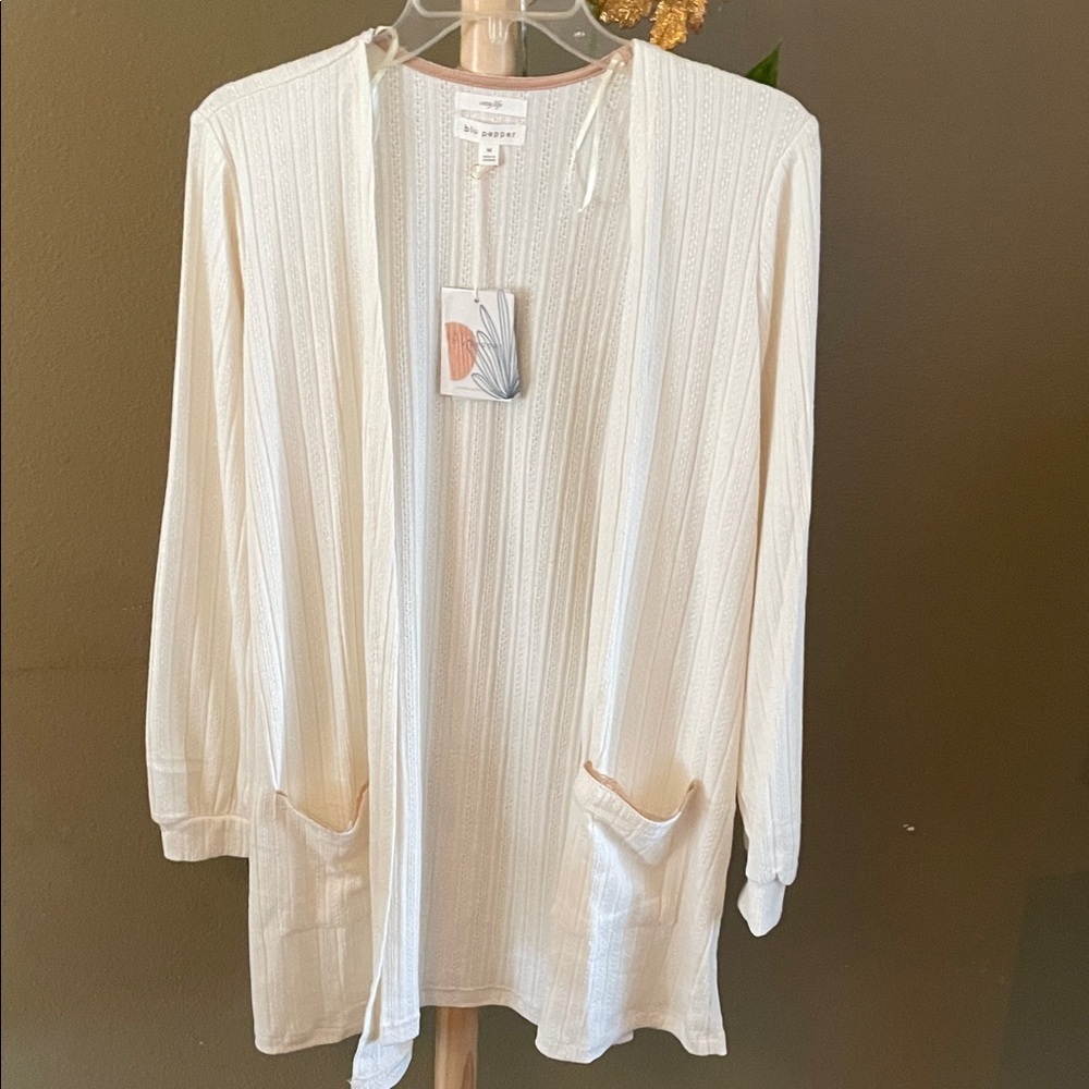Blu Pepper Cream Cardigan Sweater - Picture 2 of 6